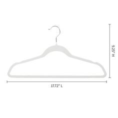 a white hanger on a white background with measurements for it's size and width