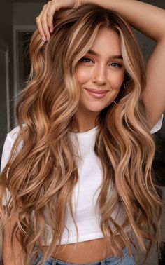 18 Wavy Hairstyles Ideas for 2025 – From Cute Bobs to Long Barrel Waves | Easy & Natural Styles - AzureGlam: Tailored Trends in Hairstyles, Manicures, and Makeup Artistry Blond Balayage On Reddish Brown Hair, Blonde Hair With Brown And Red Highlight, Ginger Balayage Straight Hair, Blonde Hair With Reddish Brown Lowlights, Light Brown Hair Carmel Hilights, Dark Copper And Blonde Balayage, Lived In Caramel Balayage, Red And Blonde Balayage Brunettes, Hair Color For Amber Eyes