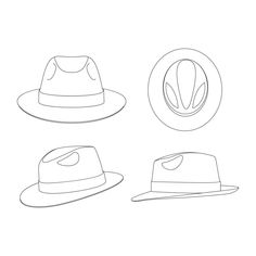 four hats are shown in black and white, each with a hat on the front