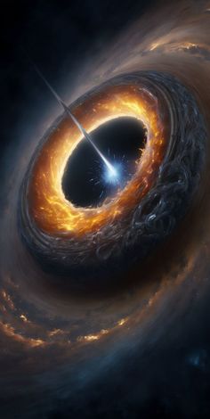 an artist's impression of a black hole in the sky with a bright orange ring