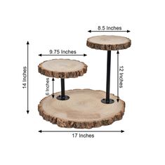 three tiered wooden table with black metal legs and two sections on each side, showing the