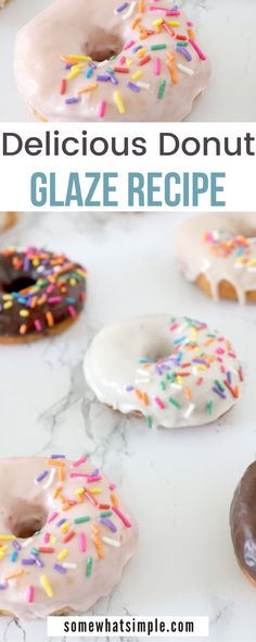 delicious donuts glazed with glaze and sprinkles on a marble countertop