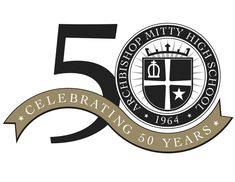 the 50th anniversary logo for the school's 50th anniversary celebration is shown in black and gold