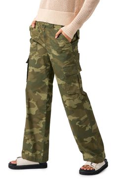 Report for weekend duty in camo-printed cargo pants cut from stretch-kissed cotton in a relaxed fit. 31 1/2" inseam; 22" leg opening; 11 1/2" front rise; 13 1/2" back rise (size medium) Zip fly with button closure Front patch pockets; cargo flap-patch pockets; back flap-patch pockets 98% cotton, 2% spandex Machine wash, tumble dry Imported Ripped Baggy Jeans, Kpop Songs, Camouflage Cargo Pants, Cotton Cargo Pants, Army Pants, Camo Girl, Womens Camo, Camo Cargo Pants, Jeans High Waist