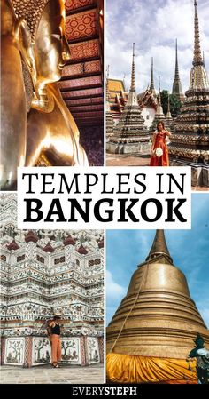 the temples in bangkok, thailand with text overlaying them and an image of a woman