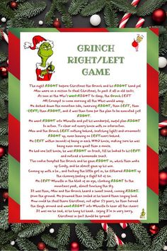 a christmas letter from the grin's right - left game with candy canes