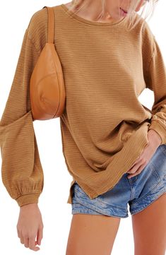 Free People Soul Song Long Sleeve Cotton Blend Top | Nordstrom Relaxed Tops For Casual Fall Gatherings, Relaxed Fall Tops For Casual Gatherings, Relaxed Everyday Tops For Fall, Cotton Waffle Knit Tops For Loungewear, Everyday Fall Waffle Knit Top, Relaxed Solid Color Tops For Fall, Relaxed Fall Tops, Solid Color Relaxed Tops For Fall, Solid Color Cotton Knit Top With Ribbed Neckline