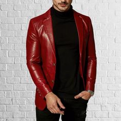 Make a bold statement with this men's red lambskin blazer! ❤️✨ Featuring sleek pockets for functionality, this blazer combines luxury and style effortlessly. The rich lambskin leather offers a unique texture that stands out, making it perfect for both special occasions and fashion-forward outings. Pair it with tailored trousers or jeans for an eye-catching look that's sure to turn heads! 🧥🔥 Dry Clean Only  Occasions: Casual ,Daily Use, Going Out, Sports, Work, Office, Party, Biker Pockets: As Suede Leather Jacket, Office Party, Leather Blazer, Work Office, Blazer Buttons, Tailored Trousers, Lambskin Leather, Gift For Him, Black Suede