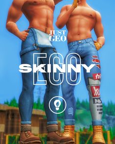 two men standing next to each other in front of a blue sky with the words skinnyy on it