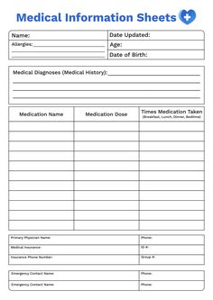 medical information sheet with the name and date