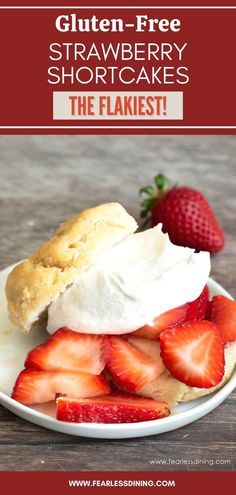 strawberry shortcakes on a plate with whipped cream and strawberries