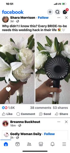 two pictures of flowers being held up by someone's hand and the same photo has been