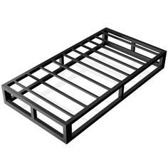 a black metal bed frame with no mattress