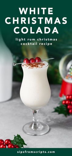 white christmas colada cocktail recipe in a glass