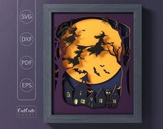 a paper cut out of a halloween scene with bats and full moon in the background