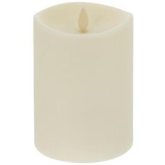 a white candle with a single flame on the top and bottom, in front of a white background