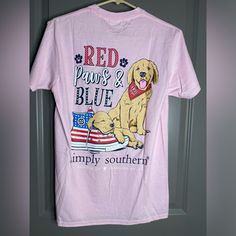 Supercute Pink Cotton T-shirt With Dog Print, Simply Southern Shirts, Southern Shirts, Dogs Tee, Pink Dog, Simply Southern, Things To Buy, Pink Blue, Tee Shirt