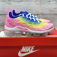 Nike Air Vapormax Plus Rainbow Womens Shoe New Us Sizes Available: 7.5, 8, 8.5 & 9 Women’s Condition: Brand New. Comes With Original Box. Colorway: 'Rainbow' Pink Green Blue Yellow 100% Guaranteed Authentic Shop With Confidence. All Items Are Backed Up With Proof Of Original Purchase. Orders Will Be Packaged With Care And Shipped Same Day Or Next Business Day. Reach Out For Any Questions. Thanks For Stopping By! . Check Out My Page For Air Forces Af1, Air Force 1 Shadow, Dunk, Dunk Low Dunk High Rainbow Color Sporty Sneakers, Blazer Mids, Jordan Mids, Nike Shoes Women Fashion, Painted Shoes Diy, Air Force 1 Shadow, Nike Air Vapormax Plus, Air Vapormax Plus, Vapor Max