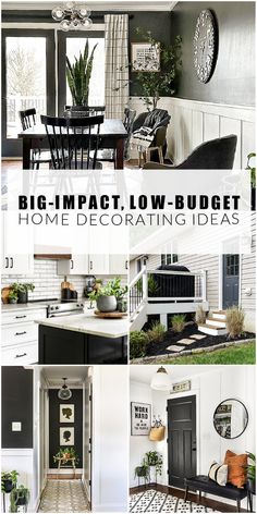 a collage of photos with the words big impact low budget home decorating ideas