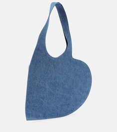 Heart Mini denim tote bag in blue - Coperni | Mytheresa Designer Beach Wear, Micro Bag, Heart Shaped Frame, Denim Tote Bags, Denim Tote, Mini Heart, Mini Tote, Denim Mini, Open Top