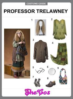 the costume guide for professor trelwey from harry potter is shown in this image