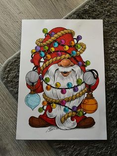 a drawing of a santa clause with christmas lights