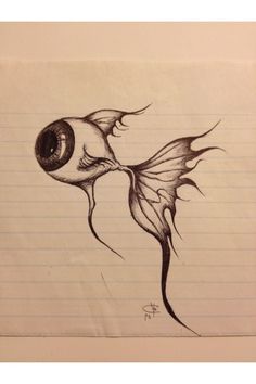 a drawing of a fish with an eyeball in it's mouth