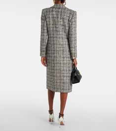 Lurex® tweed coat in white - Alessandra Rich | Mytheresa Elegant Long Tweed Jacket For Winter, Elegant Long Tweed Coat, Tailored Elegant Tweed Wool Coat, Luxury Tweed Dress For Office In Fall, Luxury Tweed Dress For Fall Office Wear, Luxury Fall Tweed Dress For Office, Elegant Long Wool Tweed Jacket, Elegant Tweed Wool Coat For Business, Elegant Fitted Tweed Wool Coat