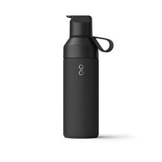 thermos bottle is black and has a white number 8 on it's side