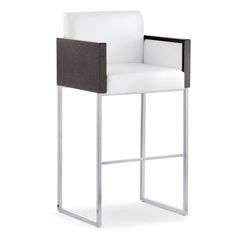 a white and brown bar stool on a white background with an open backrest in the middle