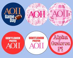 four different stickers with the words aoi, game day, gentlemen prefer and aloh