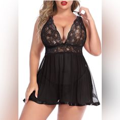 Avidlove Women Plus Size Babydoll Lingerie Lace Chemise Mesh Sleepwear New With Tags 18w Lingerie Babydoll, Lace Chemise, Lace Lingerie Set, Lace Babydoll, Lingerie Dress, Suspender Dress, Babydoll Lingerie, Black Lingerie, Plus Size Lingerie