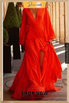 Sexy Orange Long Sleeve High Split Evening Dress Boho Autumn, High Waist Maxi Dress, Sell Dresses, Navy Blue Maxi Dress, Yellow Maxi Dress, Split Maxi Dress, Women Maxi, Casual Lace, Long Sleeve Maxi