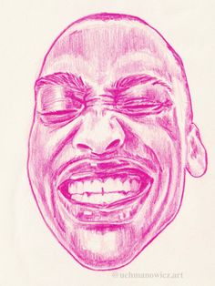 a drawing of a man's face with his eyes closed and mouth wide open