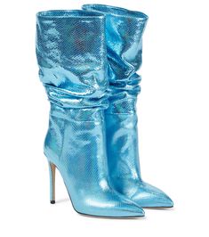 Made from snake-effect leather, these boots from Paris Texas have a light blue holographic finish. Designed exclusively for Mytheresa, they're set on stiletto heels with pointed toes and a slouchy silhouette that comes to an over-the-ankle length. Holographic Boots, Women's Knee High Boots, Ladies Heels, Paris Texas, Pointed Toe Boots, Stiletto Boots, Slip On Boots, Denim Shoes, Womens Knee High Boots