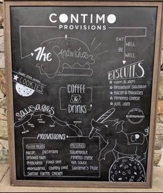 the menu for contio provisions is written on a blackboard