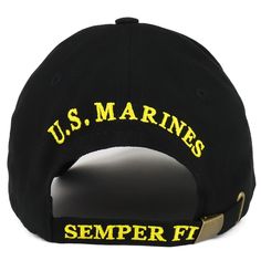 Our Officially Licensed US Marine Corps Veteran Embroidered Cotton Baseball Cap is officially licensed product from United States Marine Corps. This structured cotton twill military cap features high quality embroidery. Perfect for the USMC Veterans. Made from 100% Cotton Twill. Constructed front crown. 6 ventilation eyelets. Fitted with an inner cotton sweatband. Stiff and pre curved bill. Finished with an adjustable metal buckle closure. One size fits most. 100% cotton Officially Licensed Prod Military Style Baseball Cap With Logo Patch, Military Style Baseball Cap With Embroidered Logo, Military Cap With Logo Patch, Military Snapback Baseball Cap With Logo Patch, Military Style Cap With Logo Patch, Military Style Snapback Baseball Cap In Cotton, Military-style Cotton Snapback Hat, Military Cotton Snapback Hat, Military Style Cotton Snapback Hat