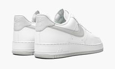 The Nike Air Force 1 Low “White/Pure Platinum” is a timeless, two-tone, white-and-grey colorway of the casual shoe by Nike.  The “White/Pure Platinum” edition of the classic Air Force 1 is an indirect replica of the Air Jordan 1’s original “Neutral Grey” colorway in that it features a crisp white leather base with contrasting grey Swoosh detailing and accents.  Like the “Neutral Grey,” this Air Force 1 has a Pure Platinum or grey leather heel tab, but with “Nike Air” and Swoosh embroidery.  Othe Adidas Yeezy Women, Nike Air Force 1 07, Nike Air Force 1 Low, Casual Shoe, Air Force 1 Low, Nike Air Force 1, Nike Jordan, Grey Leather, Nike Air Force Sneaker