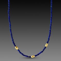 A strand of deep blue, matte lapis beads is beautifully accented with three warm and luminous 22k gold rice beads. Simple and elegant. Lovely by itself, or layered with other necklaces. Matte finish. This piece will be made to order, and will ship within 10-14 business days. If you need it sooner, use the Notes section on the order form to request a rush. Lapis Beaded Necklace, Blue Lapis Lazuli Beaded Necklaces, Traditional Lapis Lazuli Bead Necklace, Gold Single Strand Lapis Lazuli Beaded Necklace, Luxury Lapis Lazuli Beaded Necklaces, Luxury Lapis Lazuli Faceted Beads Necklace, Lapis Necklace, Rice Bead, Beaded Jewelry Patterns