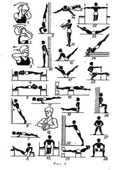 an illustrated diagram shows how to do the same exercise as people doing different things, including swimming