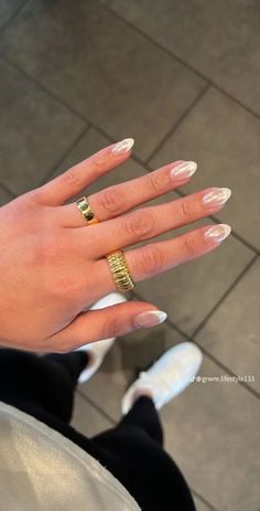 Pearlescent French Tips, French Tip With Pearl Chrome, Bridal Chrome Nails, November Nails Fall Dip, Glazed Donut Nails French Tip, French Manicure Chrome, French Pearl Nails, French Manicure With Chrome, Dip French Tip Nails