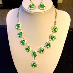 It Is Beautiful, Elegant And Versatile. Bb1 Green Rhinestone Jewelry Sets For Party, Green Crystal Jewelry Sets With Rhinestones, Green Crystal Rhinestone Jewelry Sets, Green Rhinestone Necklace For Formal Occasions, Formal Green Rhinestone Necklace, Green Rhinestone Party Necklace, Gold Tassel Necklace, Charm Choker Necklace, Choker Style Necklace