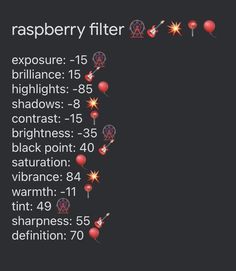 the raspberry filter is shown with different colors and sizes, including red balloons