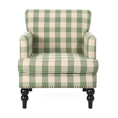 a green and white checkered chair with black legs