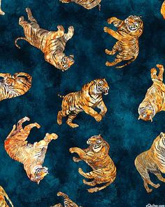 a painting of tigers on a blue background