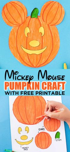 mickey mouse pumpkin craft with free printables for kids to color and cut out