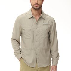 Men's UPF 50+ Sun Protection Fishing Shirts UPF 50+ UV Protection: Mens long sleeve button-down fishing shirts built-in upf 50+ protection can block UVA and UVB rays to help prevent sunburns and long-term skin damage in the sun. Lightweight & Quick Dry: Mens Hiking shirts is made of lightweight & quick dry & water-resistant fabric, back mesh-lined vents provide optimal airflow, keep you cool dry and comfortable. Utility Pockets: One zipper pocket safely holds valuables and cell phones during out Tactical Shirts Men, Mens Hiking, Mens Fishing Shirts, Tactical Shirt, Hiking Shirt, Fish Man, Utility Pockets, Outdoor Shirt, Hiking Shirts