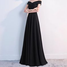 Black Off Shoulder Long Evening Dress (Elegant) Chic Off Shoulder Floor-length Prom Dress, Chic Floor-length Off Shoulder Prom Dress, Chic Off-shoulder Floor-length Dress For Prom, Chic Floor-length Off-shoulder Prom Dress, Elegant Black Bridesmaid Dress For Prom, Black Bridesmaid Dress For Prom, Black Long Evening Dress For Banquet, Elegant Black Off Shoulder Dress For Wedding, Elegant Black Off-shoulder Dress For Wedding