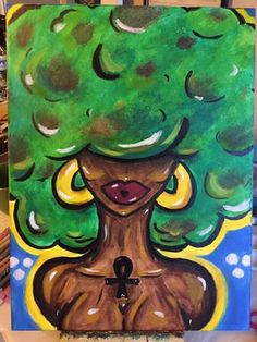 a painting of a woman with a tree on her head in the middle of it