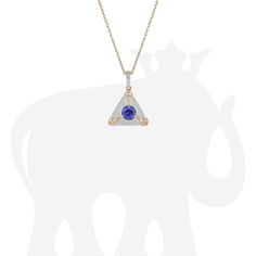 JP0112-TZ-ENWH-Y 'Queen' Trillion Tanzanite & Diamond Pendant with White Enamel in 18K Yellow Gold. Stone Size: 4 mm Approx. Stone Wt: 0.34 Carats (Tanzanite) Diamonds: G-H / VS, Approx. Wt: 0.09 Carats Luxury Tanzanite Gold Necklaces, Luxury Tanzanite Birthstone Jewelry, Luxury Tanzanite Jewelry With Polished Finish, Trillion Cut Tanzanite White Gold Jewelry, Formal Tanzanite Diamond-cut Jewelry, Luxury Tanzanite Oval Pendant Necklace, Luxury Tanzanite Pendant Jewelry, Tanzanite Gemstone Round Pendant, Tanzanite Diamond